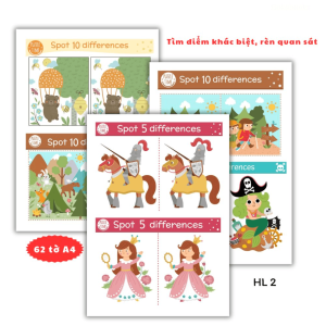 Bộ 62 tờ Học liệu Montessori Tìm điểm khác biệt, rèn luyện tập trung, quan sát, phát triển não bộ, cho bé mầm non HL2