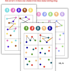 Bộ 10 tờ Học liệu Trò chơi logic nối các chấm theo màu, rèn não bộ, tư duy cho bé mầm non, giáo dục Montessori HL4